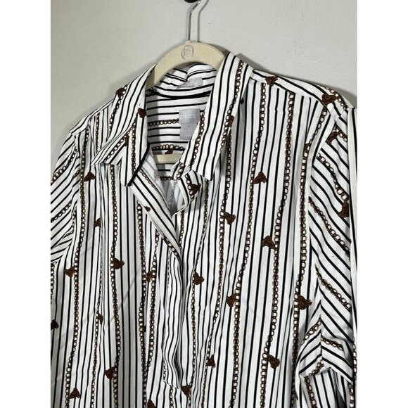 Chicos Striped Top XL White Classic Resort Chain Pattern Preppy Coastal Neutral - Picture 6 of 11